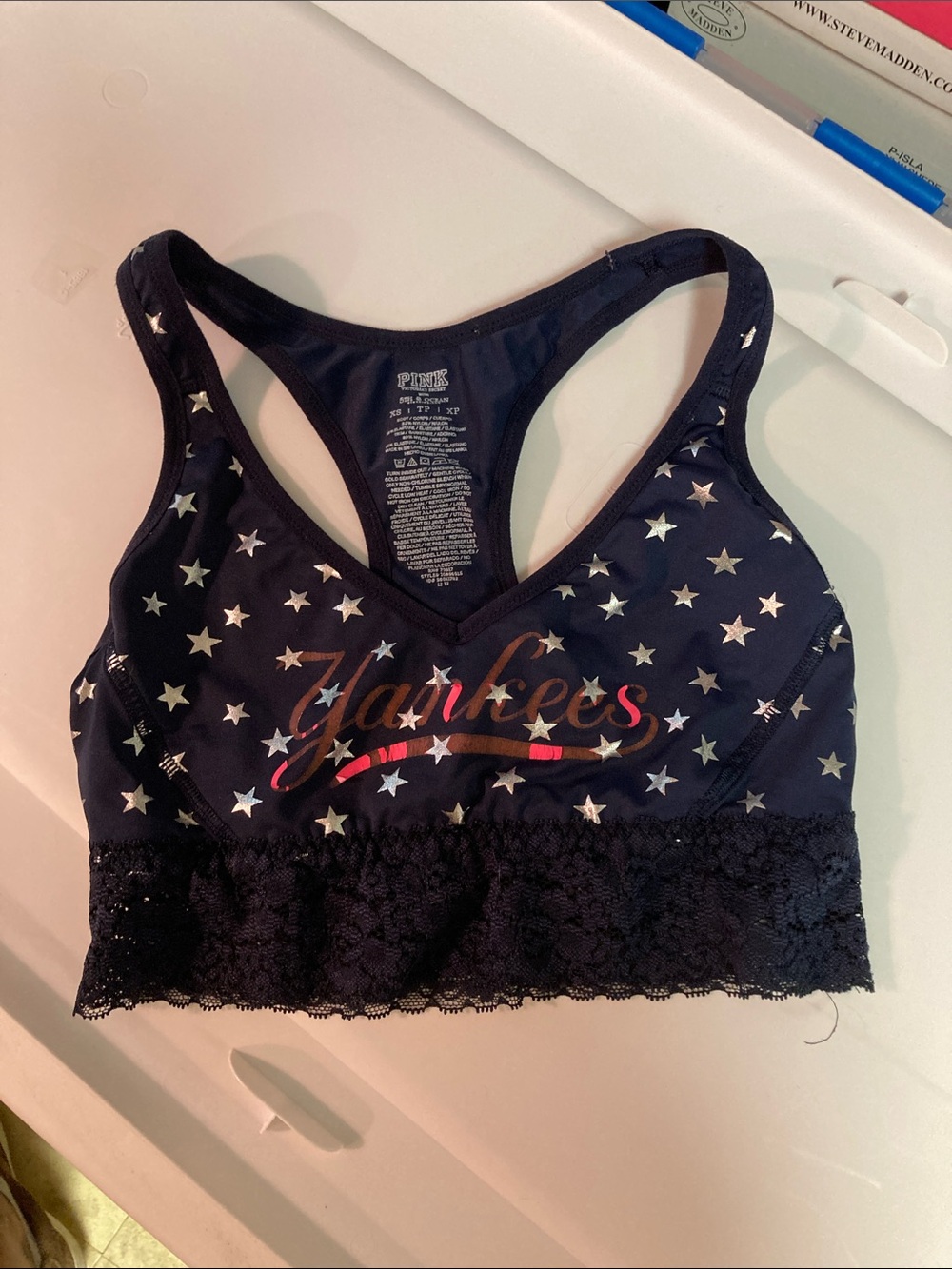 PINK Victoria's Secret Navy Yankees Star Lace Bralette